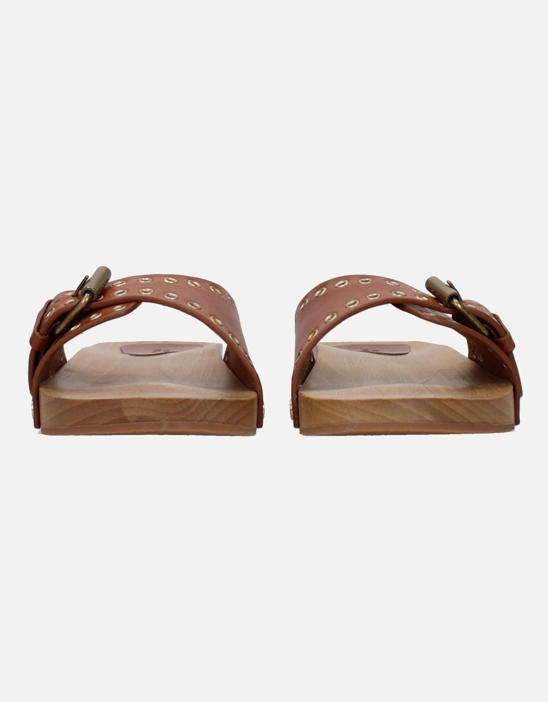 Leather Buckle Closure Slippers and Clogs Women - Brown Sandals
