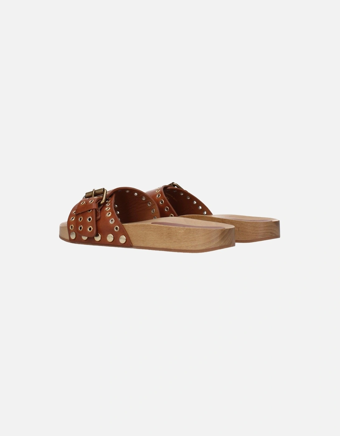 Leather Buckle Closure Slippers and Clogs Women - Brown Sandals