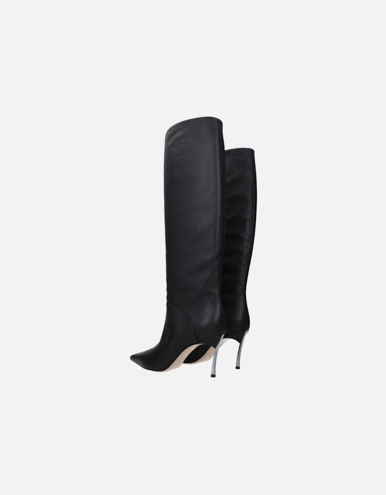 Elegant Pointed Toe Leather High Heel Boots Women - Black