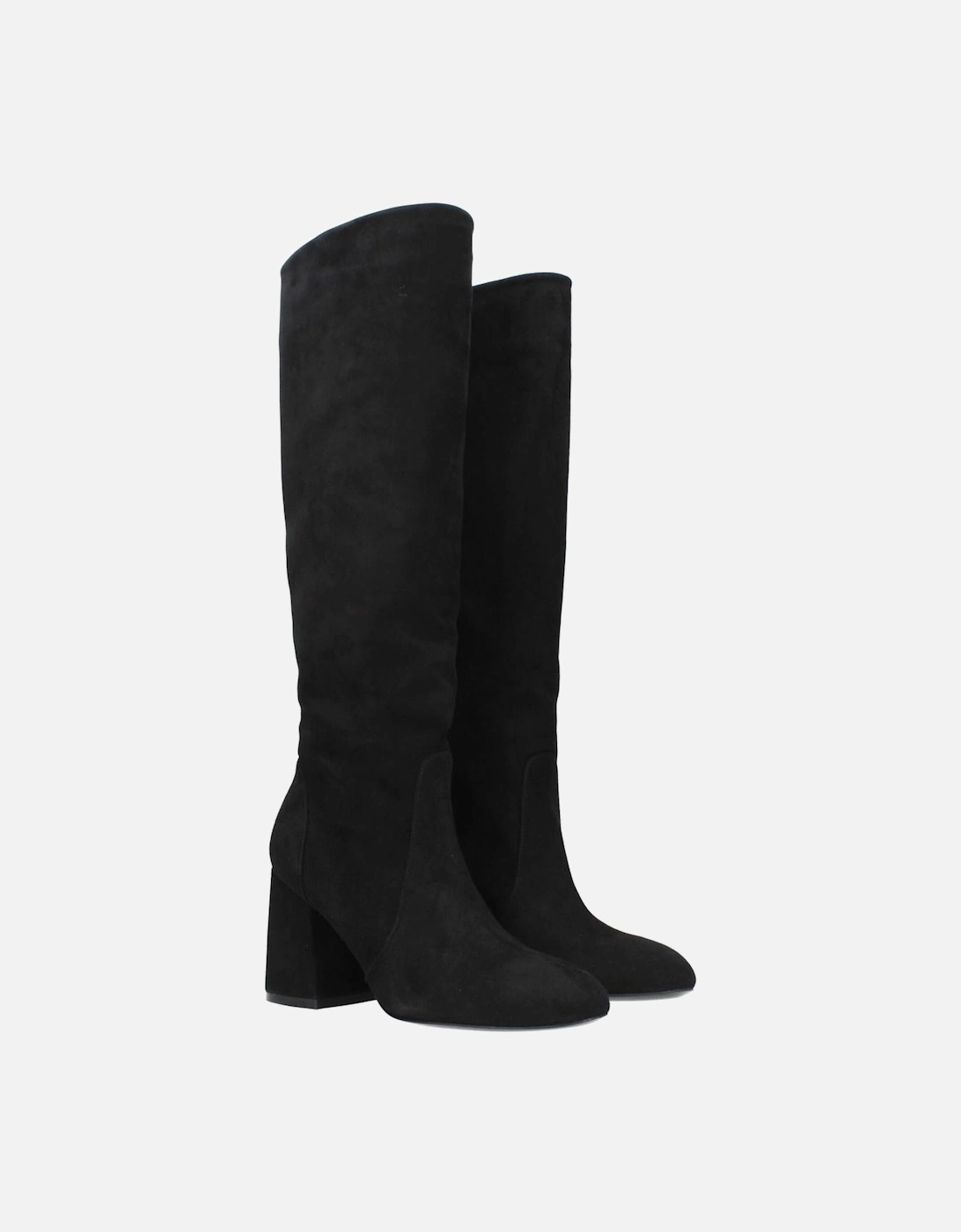Suede Mid Heel Round Toe Boots Women - Black