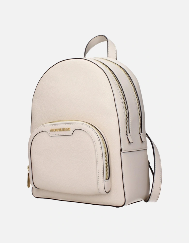 Leather Backpack with Adjustable Straps and Front Logo Women - Beige