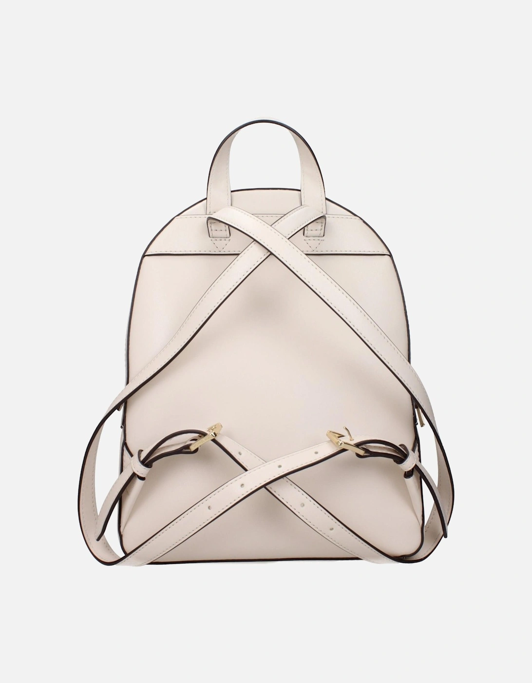 Leather Backpack with Adjustable Straps and Front Logo Women - Beige