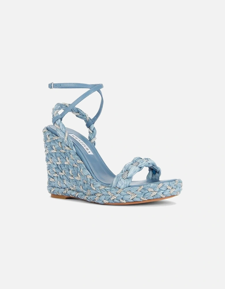 Rafia Crystal Embellished Wedge Sandals Women - Blue