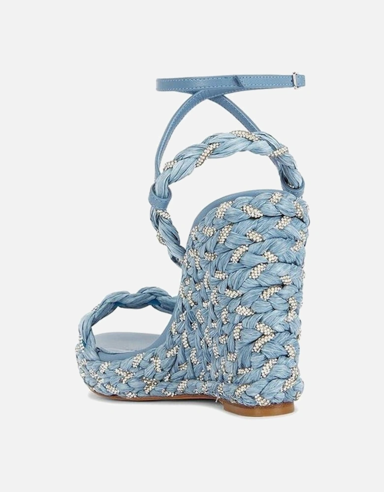 Rafia Crystal Embellished Wedge Sandals Women - Blue