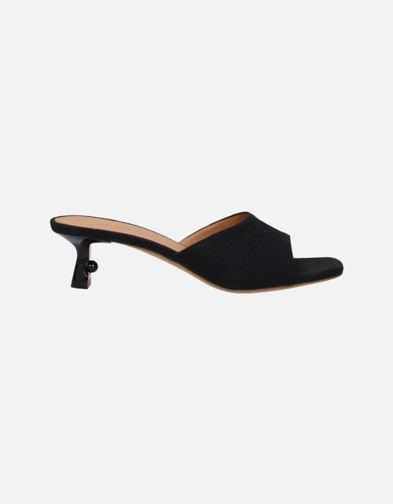 Leather Sole Mid Heel Open Toe Sandals Women - Black