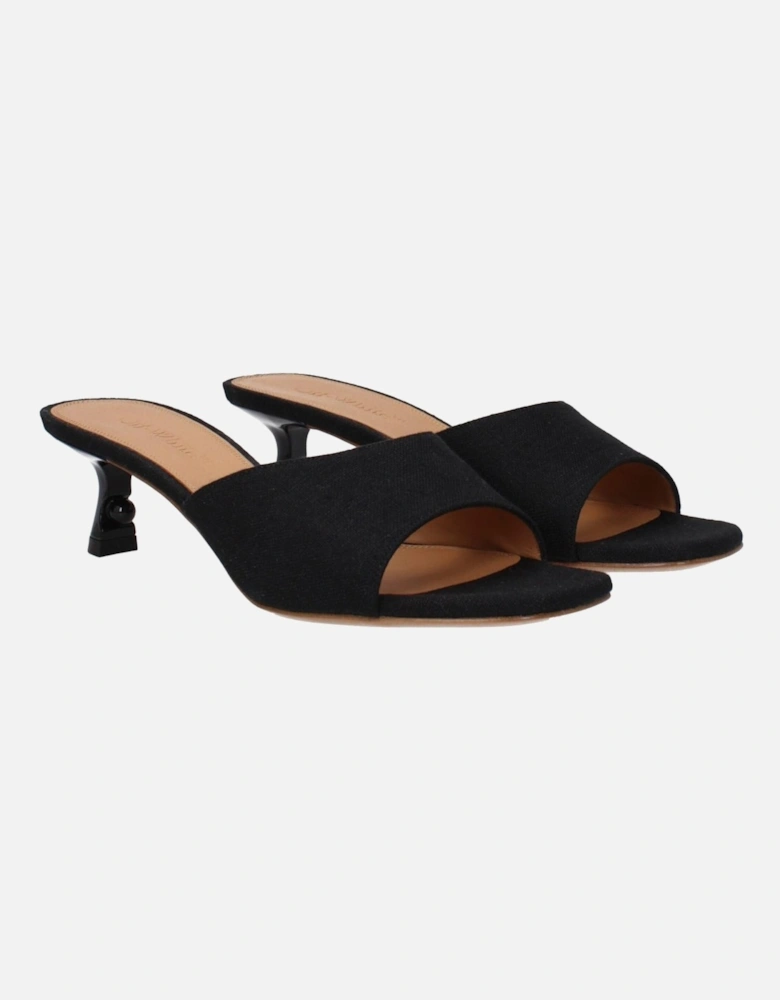 Leather Sole Mid Heel Open Toe Sandals Women - Black