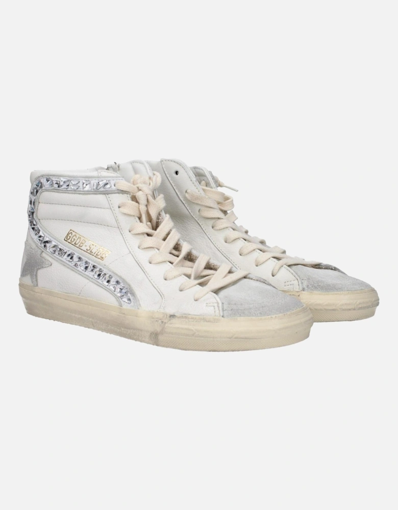 Vintage Effect Leather Sneakers with Lace-up Closure Women - White