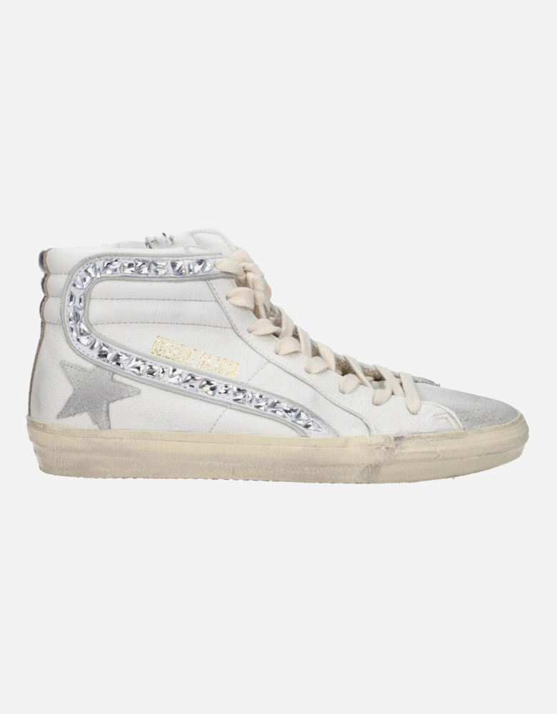 Vintage Effect Leather Sneakers with Lace-up Closure Women - White