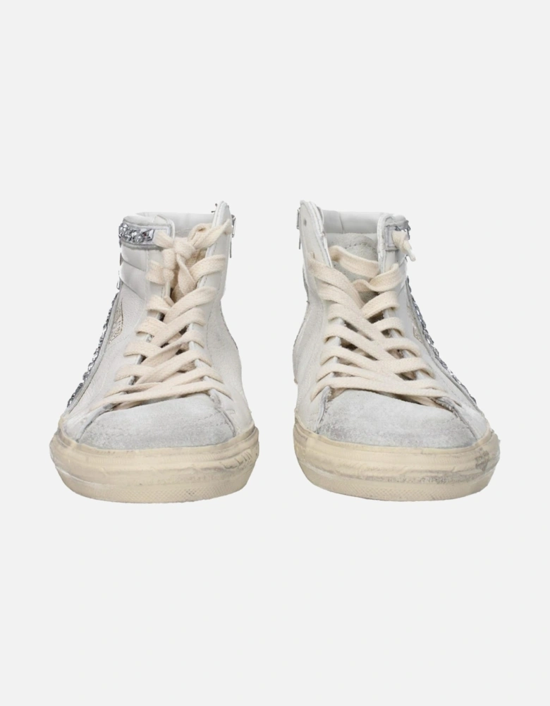 Vintage Effect Leather Sneakers with Lace-up Closure Women - White