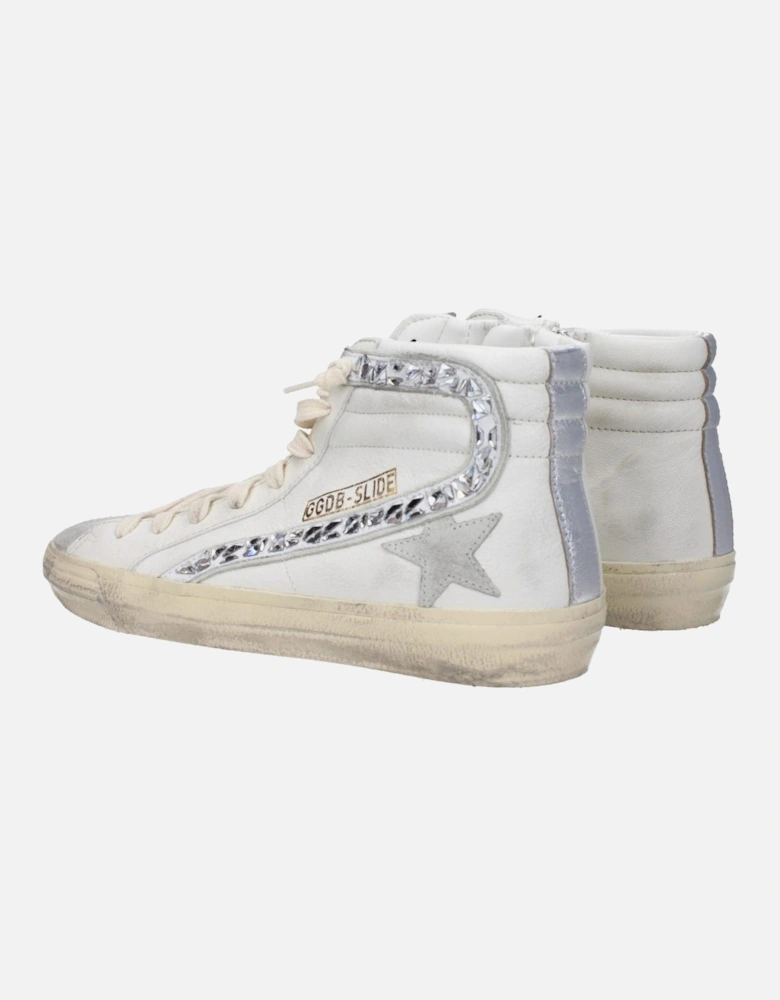 Vintage Effect Leather Sneakers with Lace-up Closure Women - White