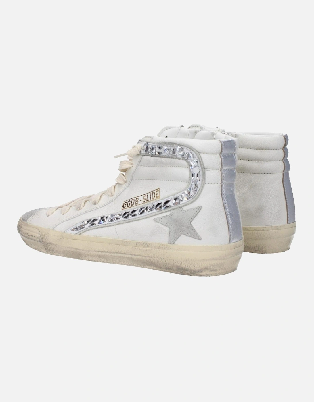 Vintage Effect Leather Sneakers with Lace-up Closure Women - White