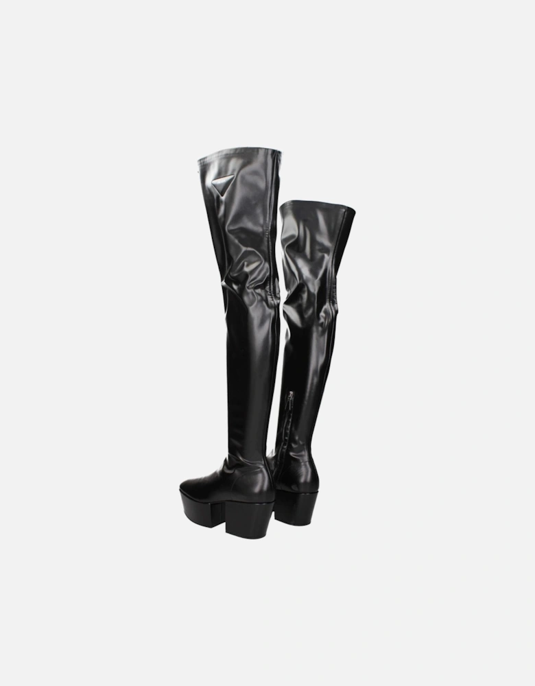 Leather Boots with Front Logo and Vintage Effect Women - Black
