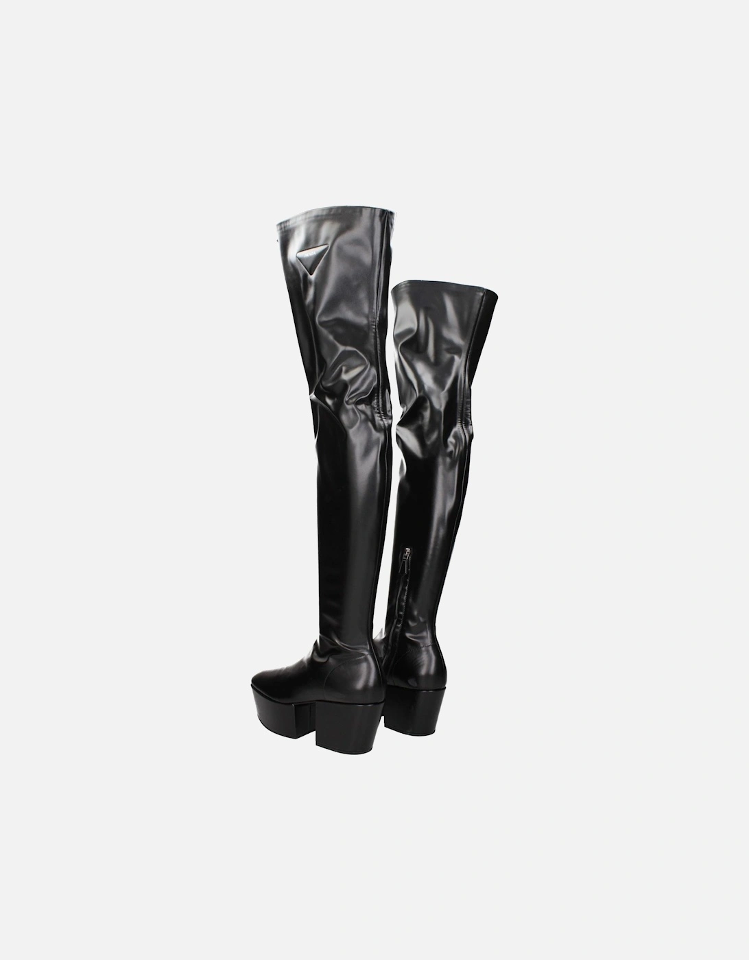 Leather Boots with Front Logo and Vintage Effect Women - Black