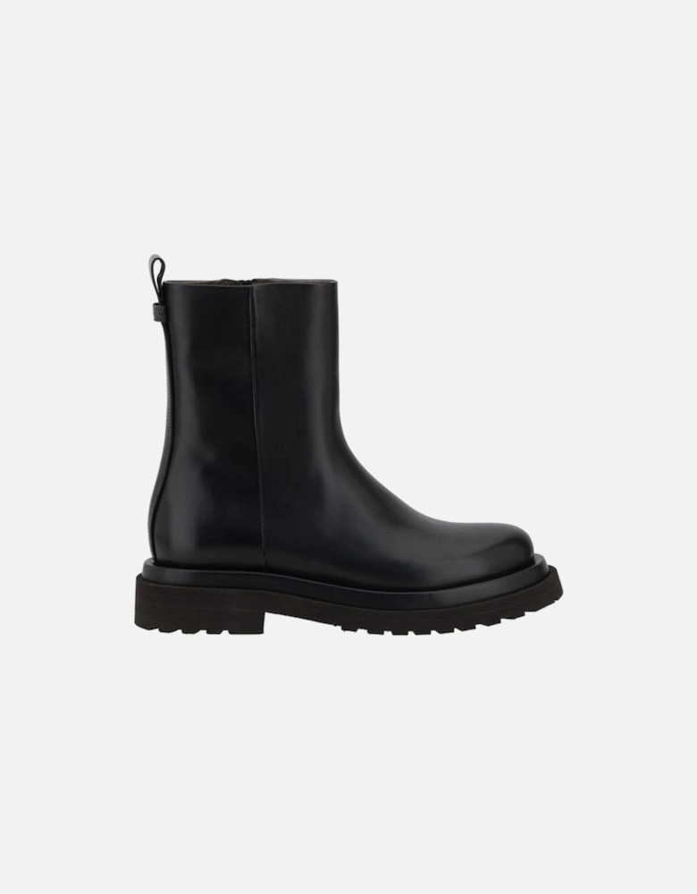 Leather Ankle Boots with Block Heel Women - Black