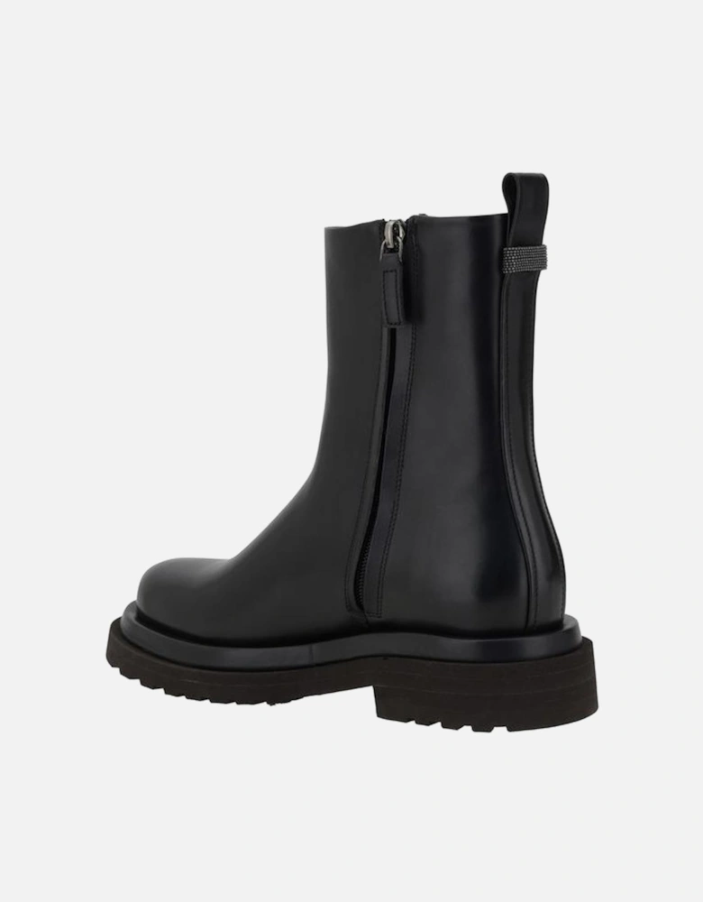 Leather Ankle Boots with Block Heel Women - Black