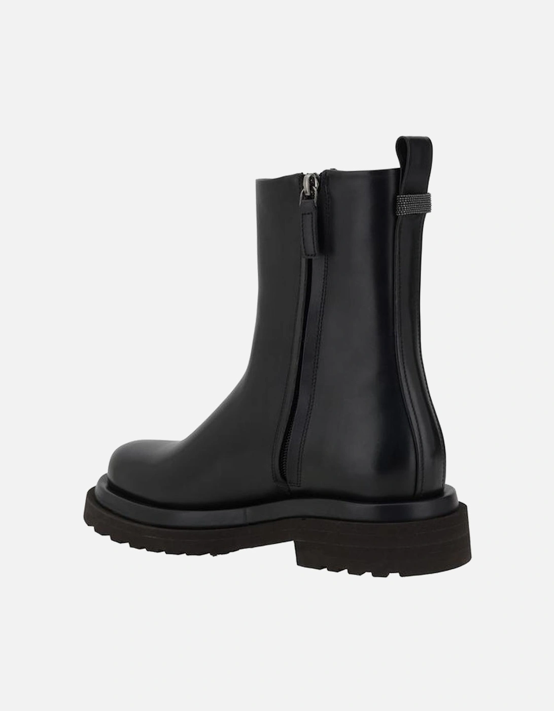 Leather Ankle Boots with Block Heel Women - Black