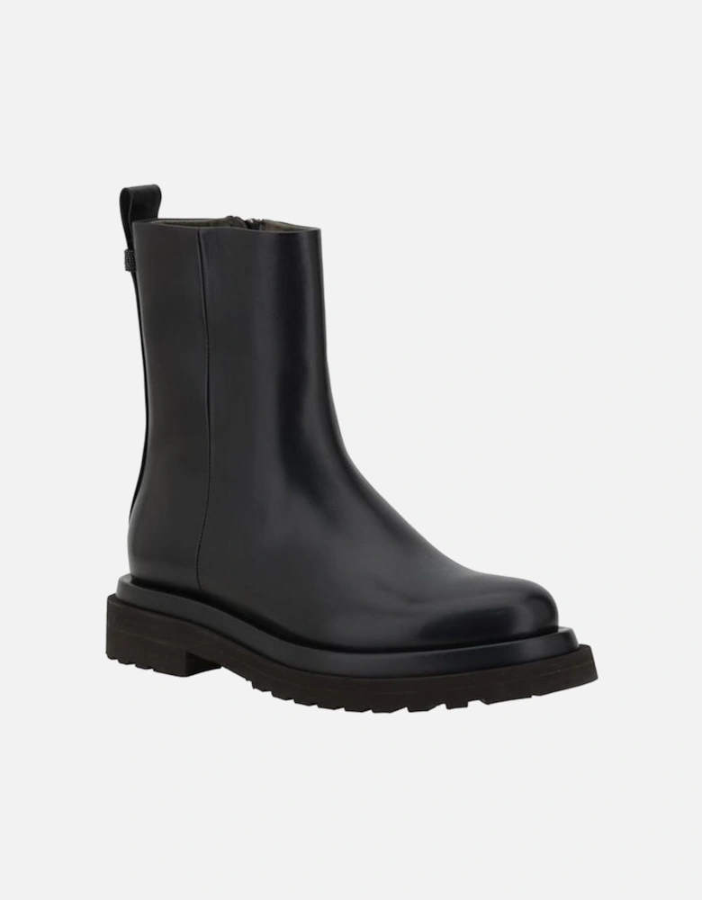 Leather Ankle Boots with Block Heel Women - Black