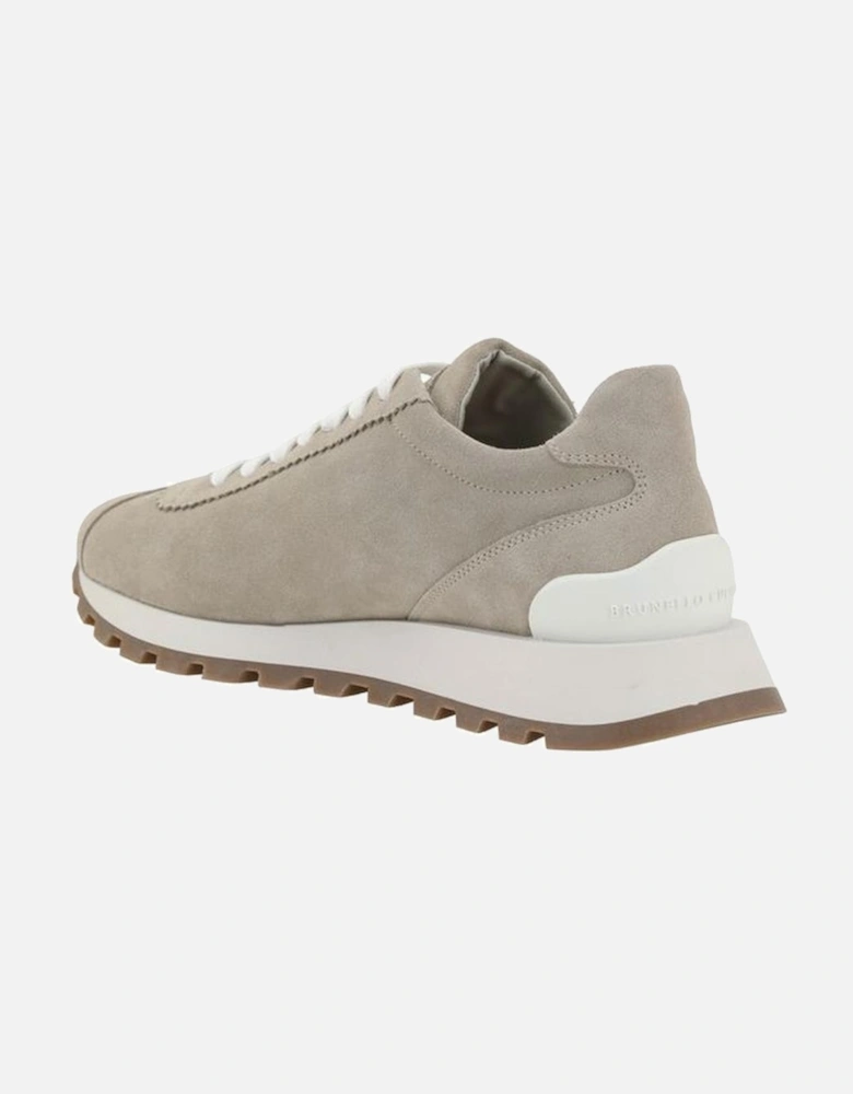 Leather Suede Lace-Up Sneakers with Platform Sole Women - Beige