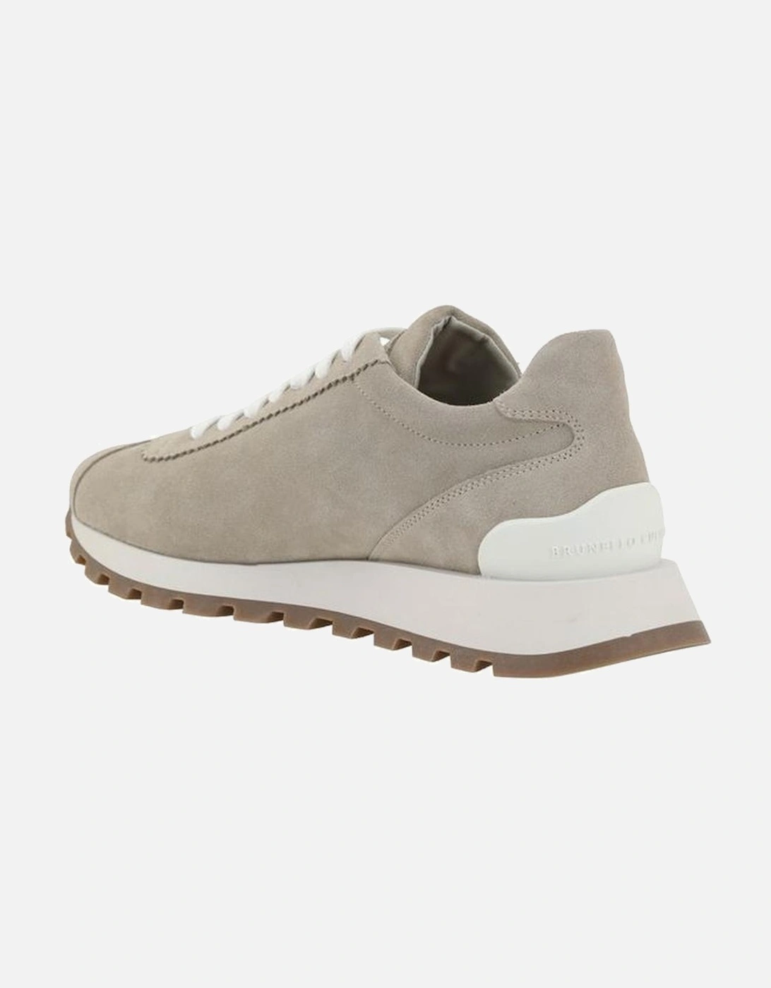 Leather Suede Lace-Up Sneakers with Platform Sole Women - Beige