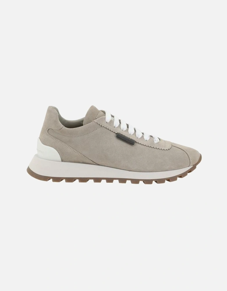 Leather Suede Lace-Up Sneakers with Platform Sole Women - Beige