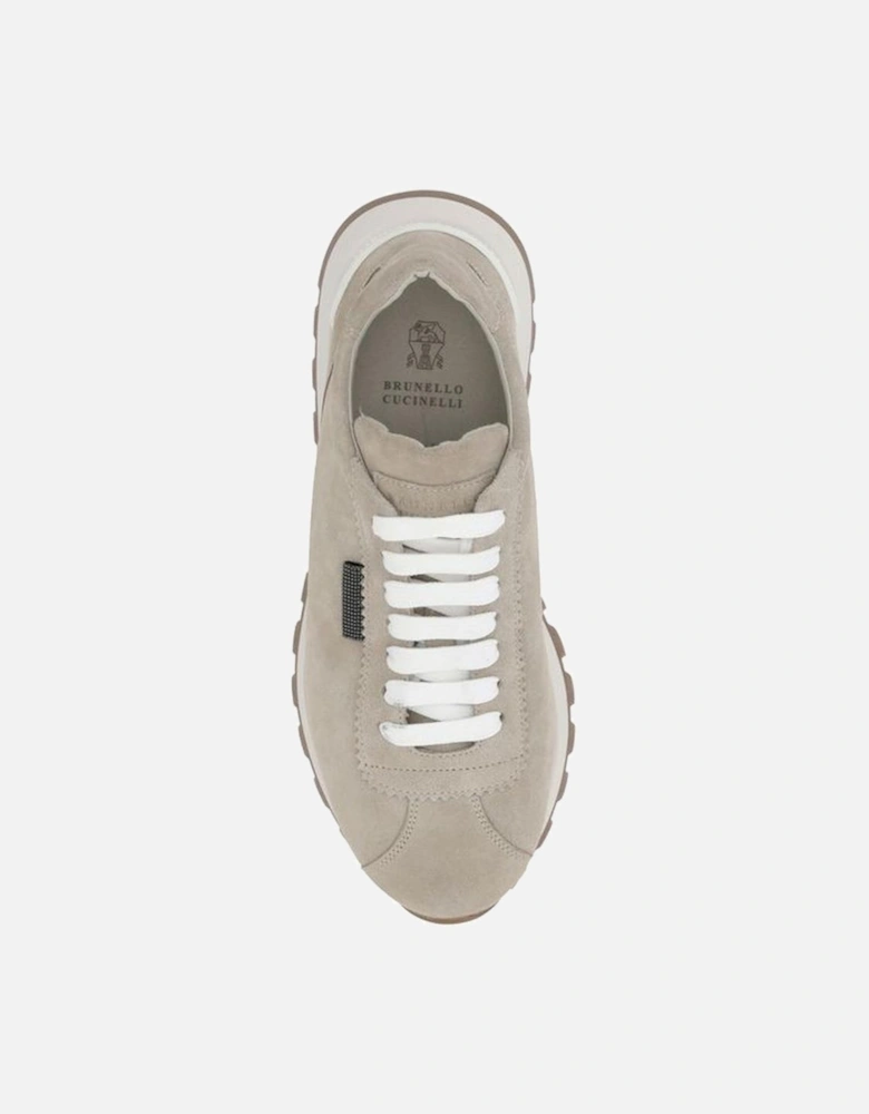 Leather Suede Lace-Up Sneakers with Platform Sole Women - Beige