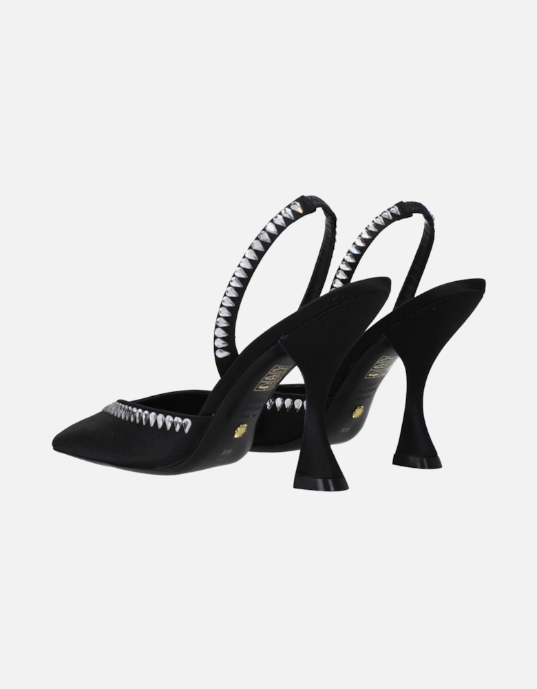 Rhinestone Satin Pointy Toe High Heel Sandals Women - Black