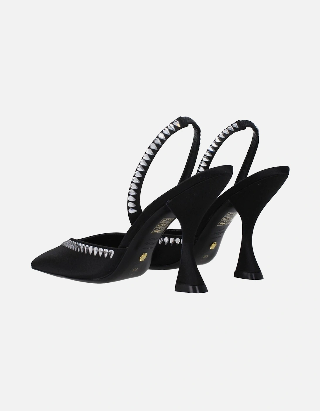 Rhinestone Satin Pointy Toe High Heel Sandals Women - Black