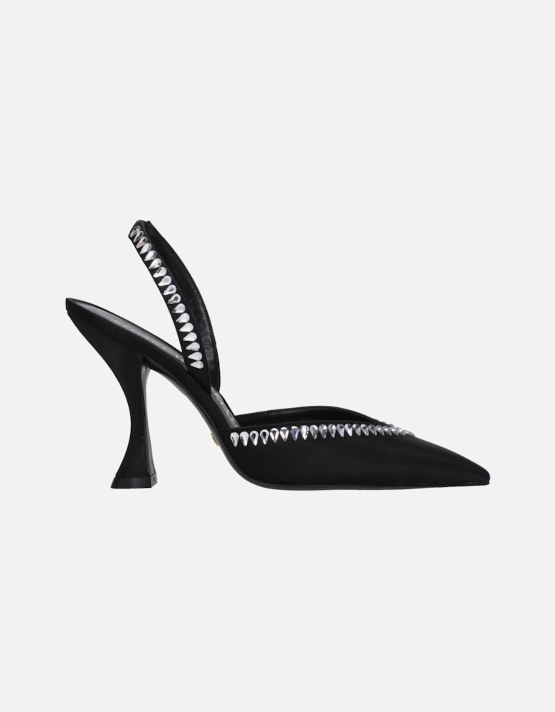 Rhinestone Satin Pointy Toe High Heel Sandals Women - Black