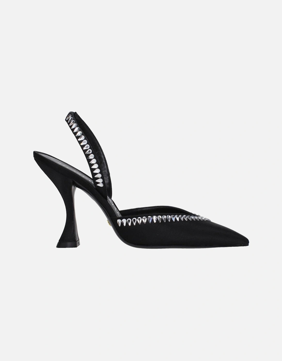Rhinestone Satin Pointy Toe High Heel Sandals Women - Black, 6 of 5