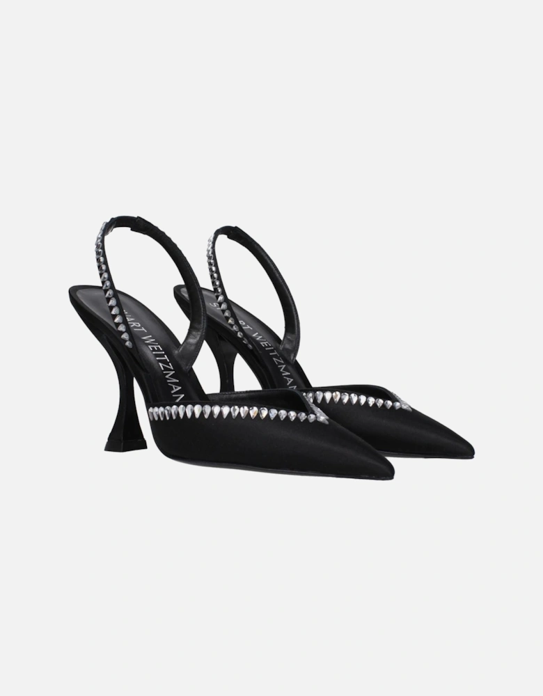 Rhinestone Satin Pointy Toe High Heel Sandals Women - Black