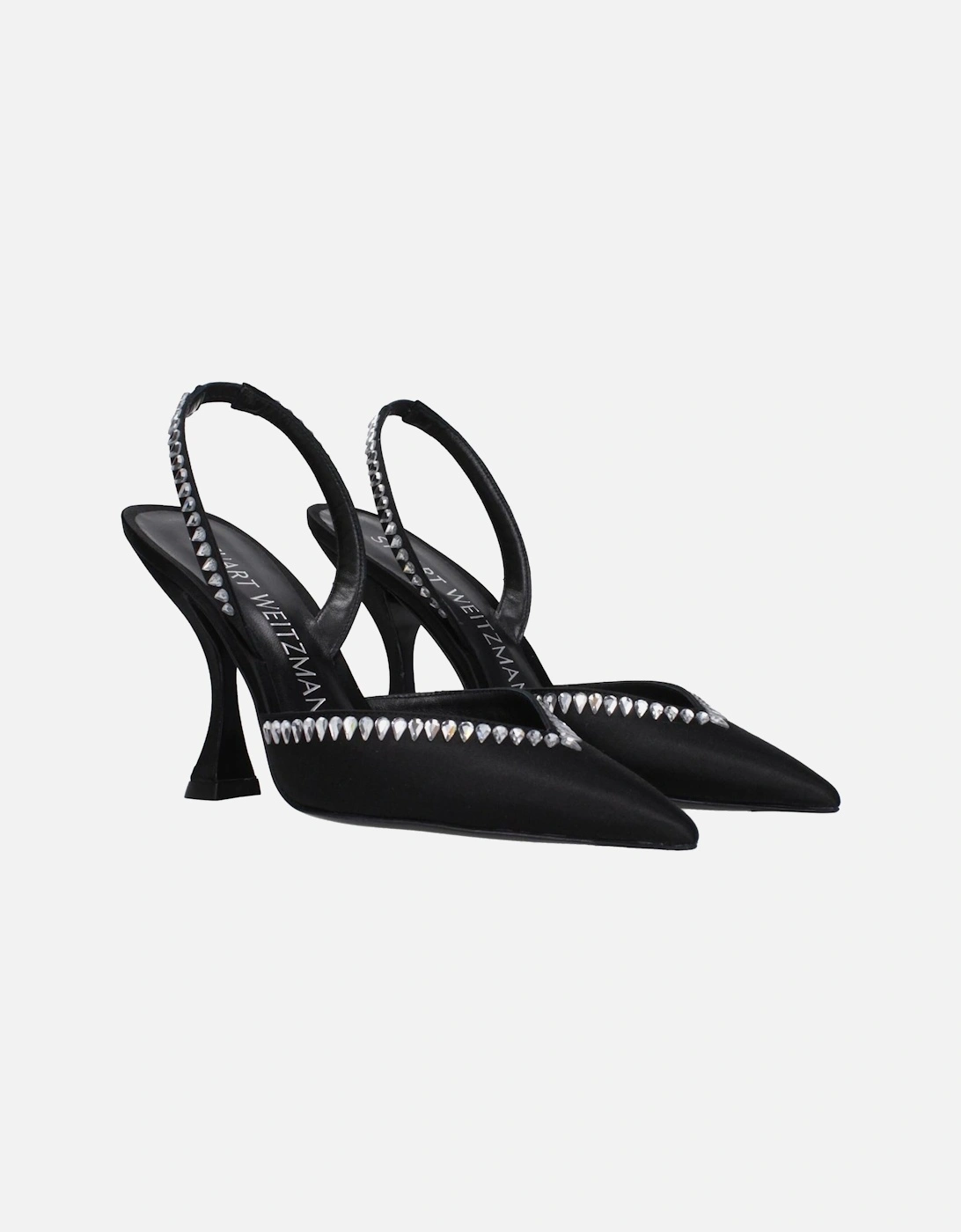Rhinestone Satin Pointy Toe High Heel Sandals Women - Black