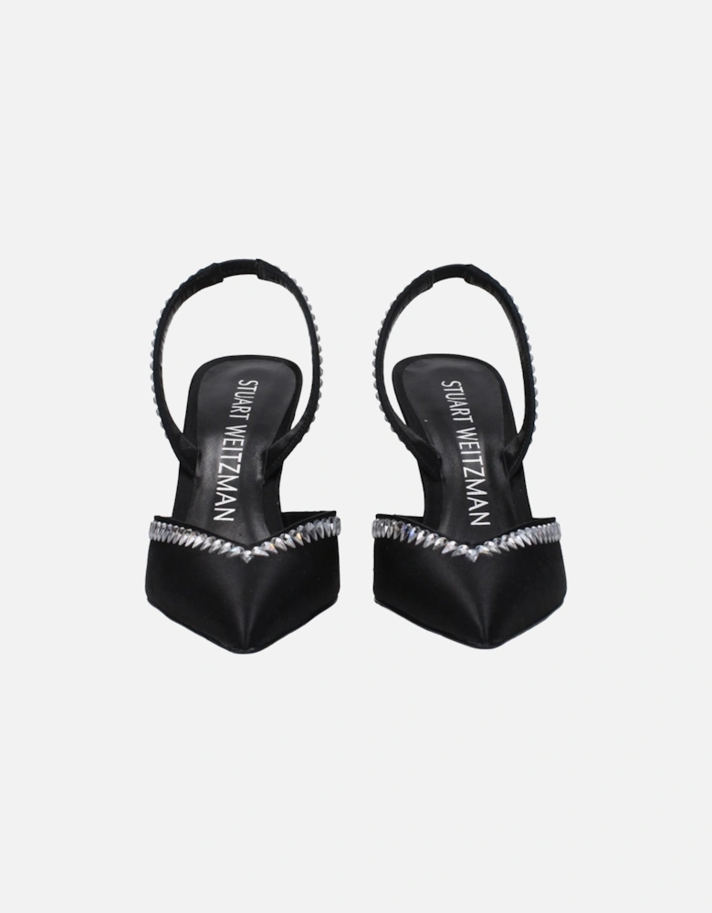 Rhinestone Satin Pointy Toe High Heel Sandals Women - Black