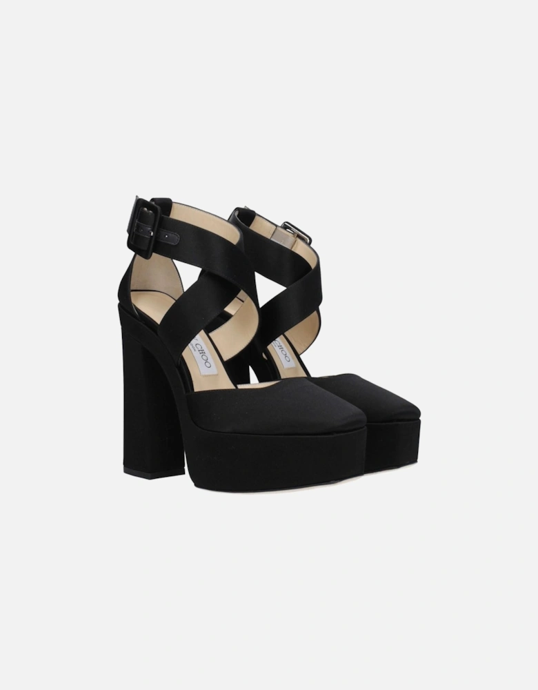 High Heel Satin Sandals with Square Toe Women - Black
