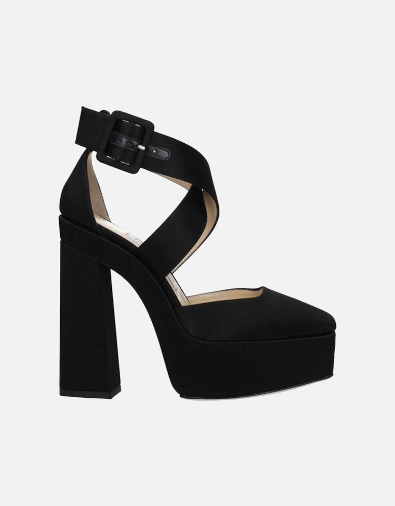 High Heel Satin Sandals with Square Toe Women - Black