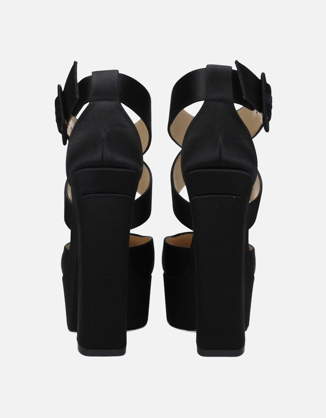 High Heel Satin Sandals with Square Toe Women - Black