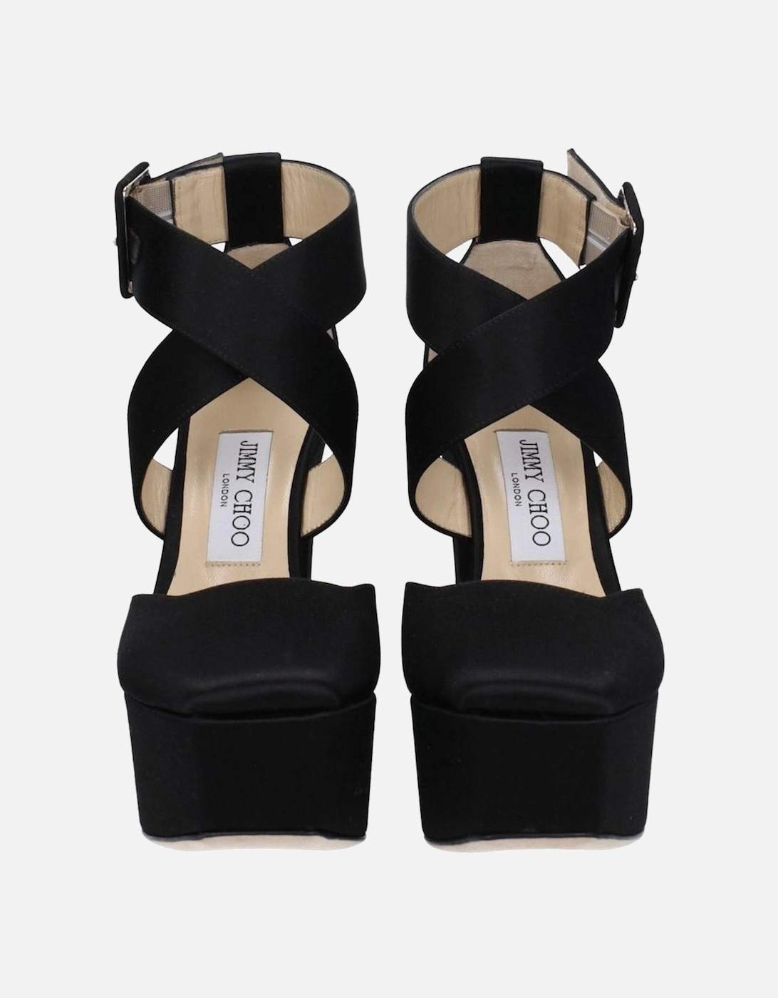 High Heel Satin Sandals with Square Toe Women - Black