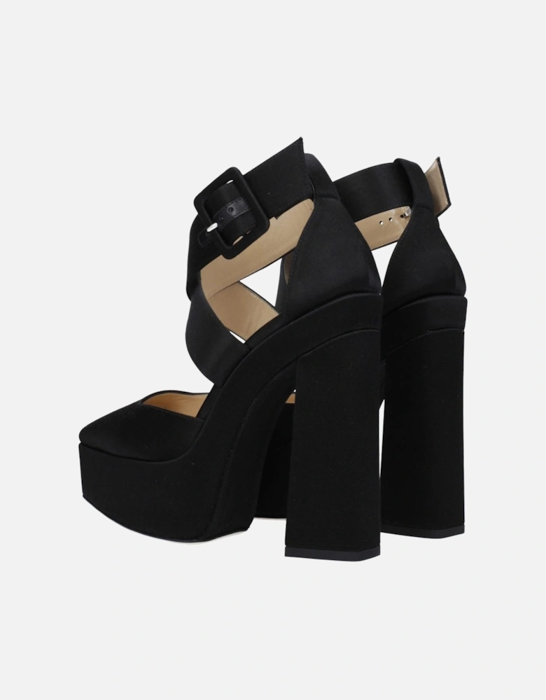 High Heel Satin Sandals with Square Toe Women - Black