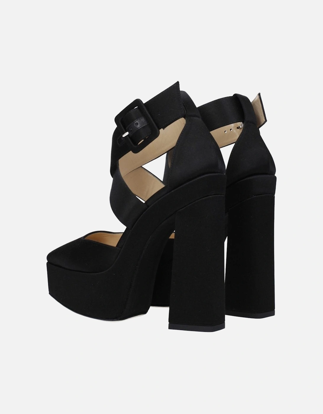 High Heel Satin Sandals with Square Toe Women - Black