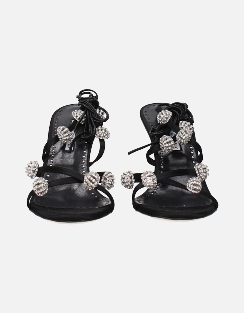 Rhinestone Embellished Satin High Heel Sandals Women - Black