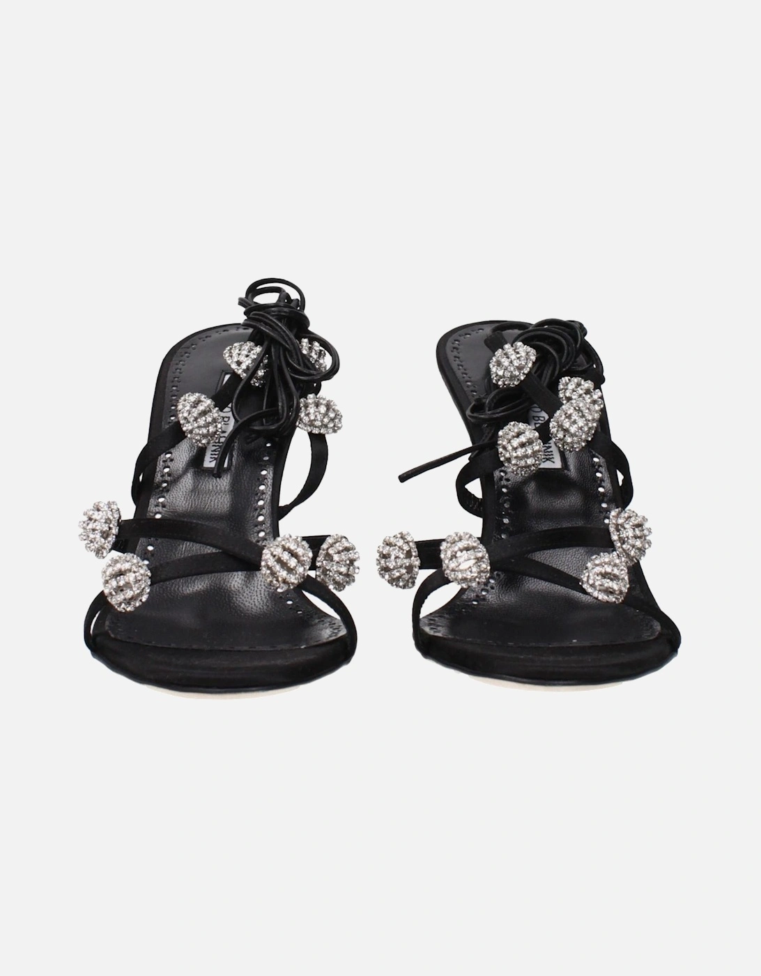 Rhinestone Embellished Satin High Heel Sandals Women - Black