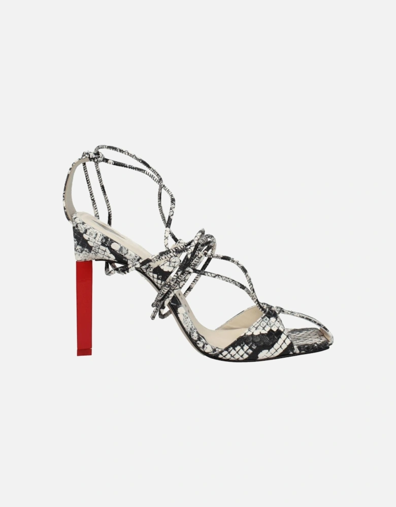 Vintage Effect High Heel Leather Sandals Women - White