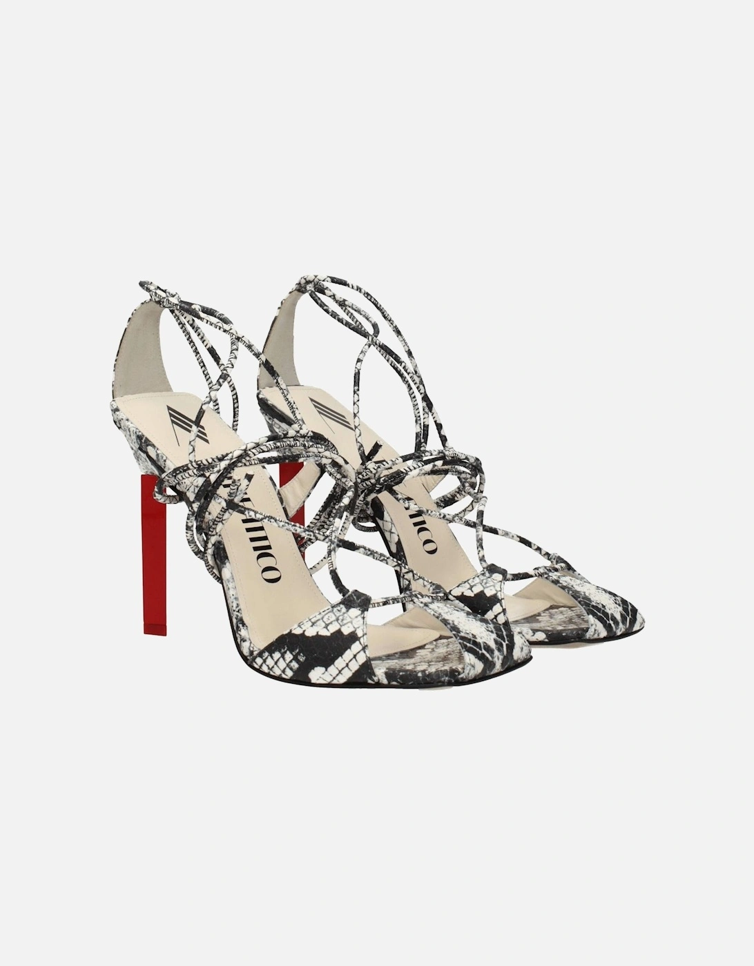 Vintage Effect High Heel Leather Sandals Women - White