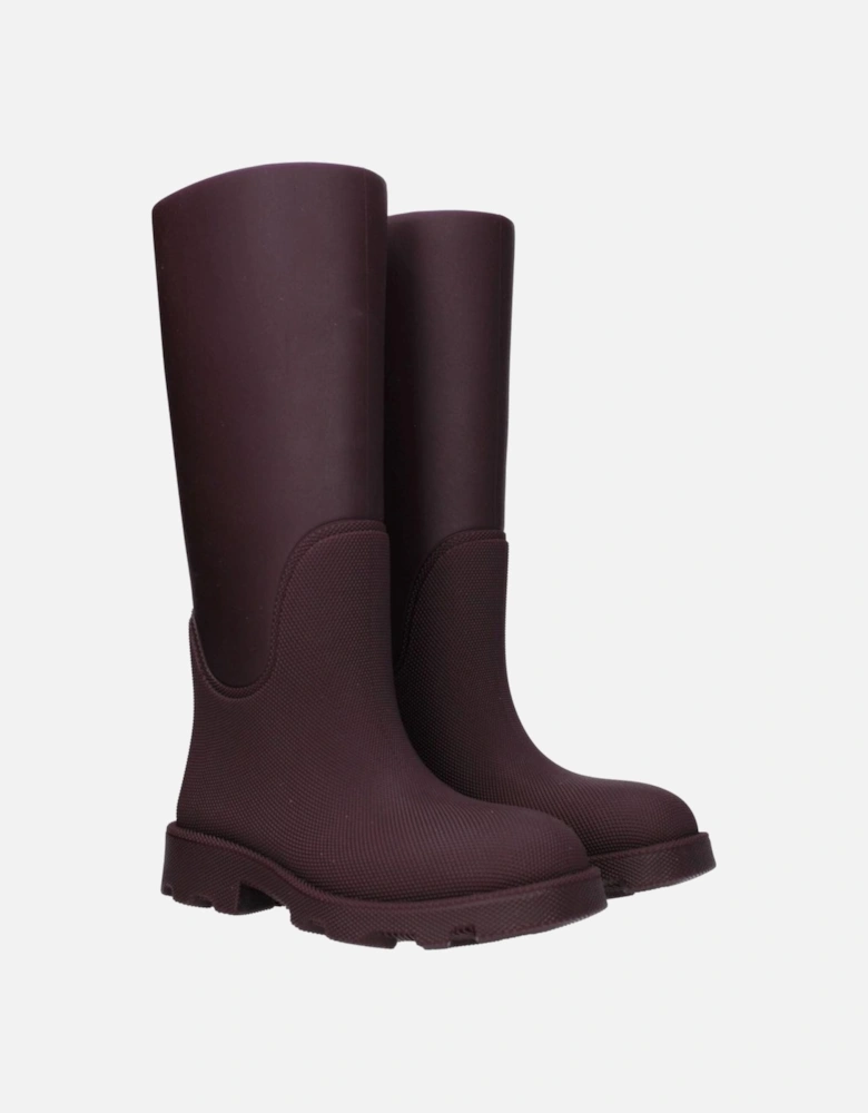 Rubber Mid Heel Casual Boots with Round Toe Women - Red