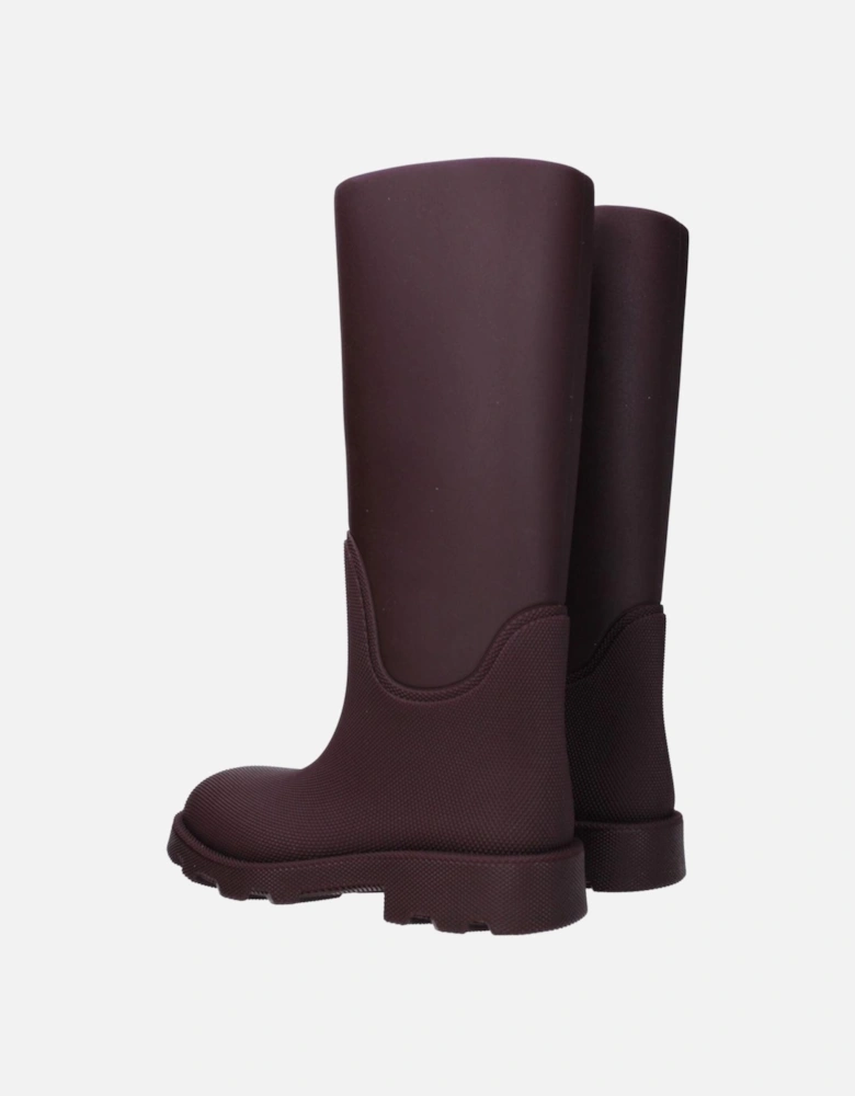 Rubber Mid Heel Casual Boots with Round Toe Women - Red