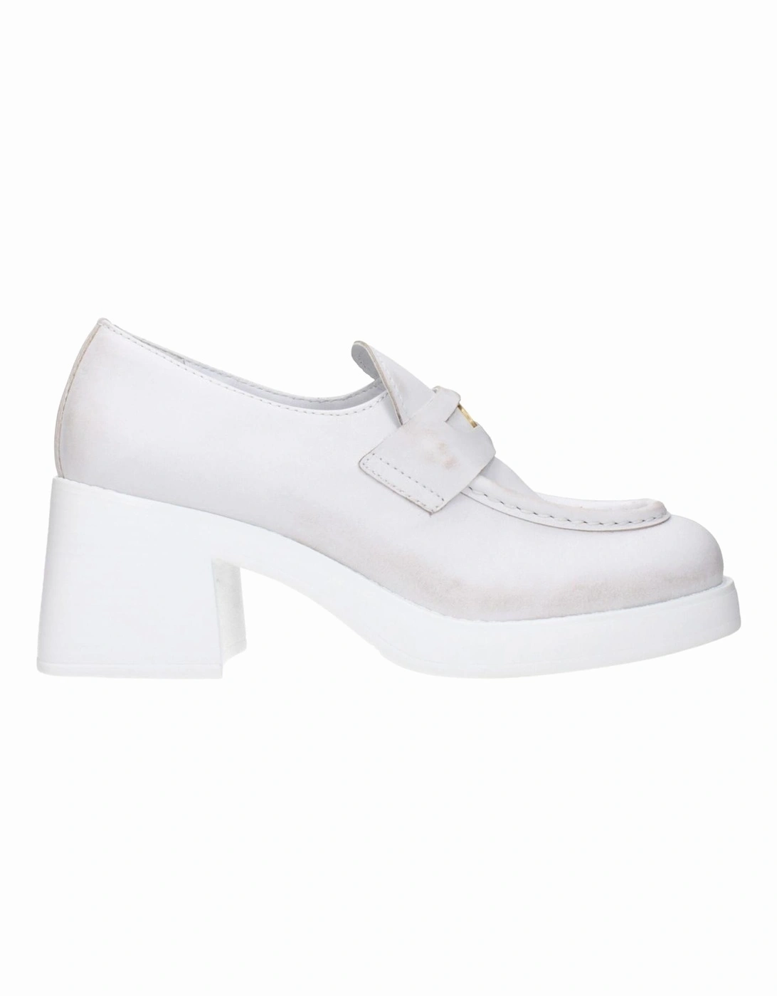 Distressed Leather Pumps with Logo Detailing Women - White Brooches, 6 of 5