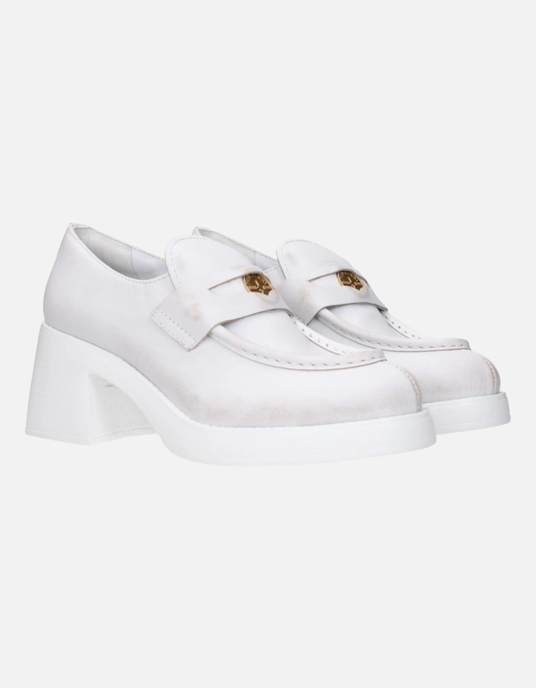 Distressed Leather Pumps with Logo Detailing Women - White Brooches