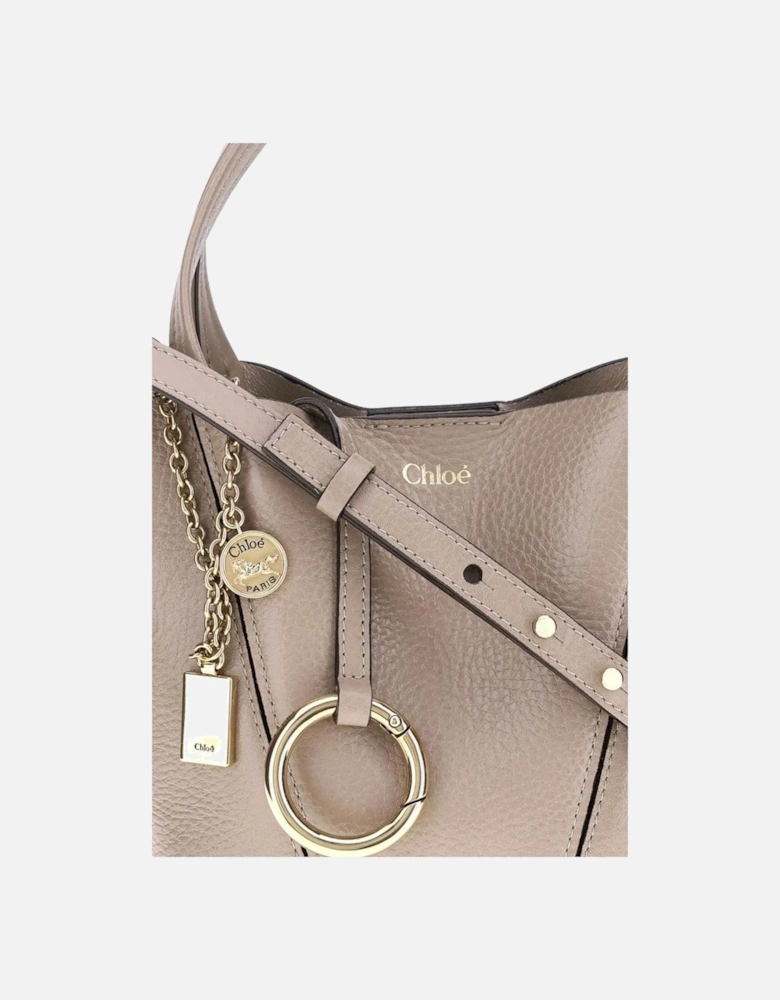 Spin Leather Shoulder Bag with Chain Detail Women - Beige