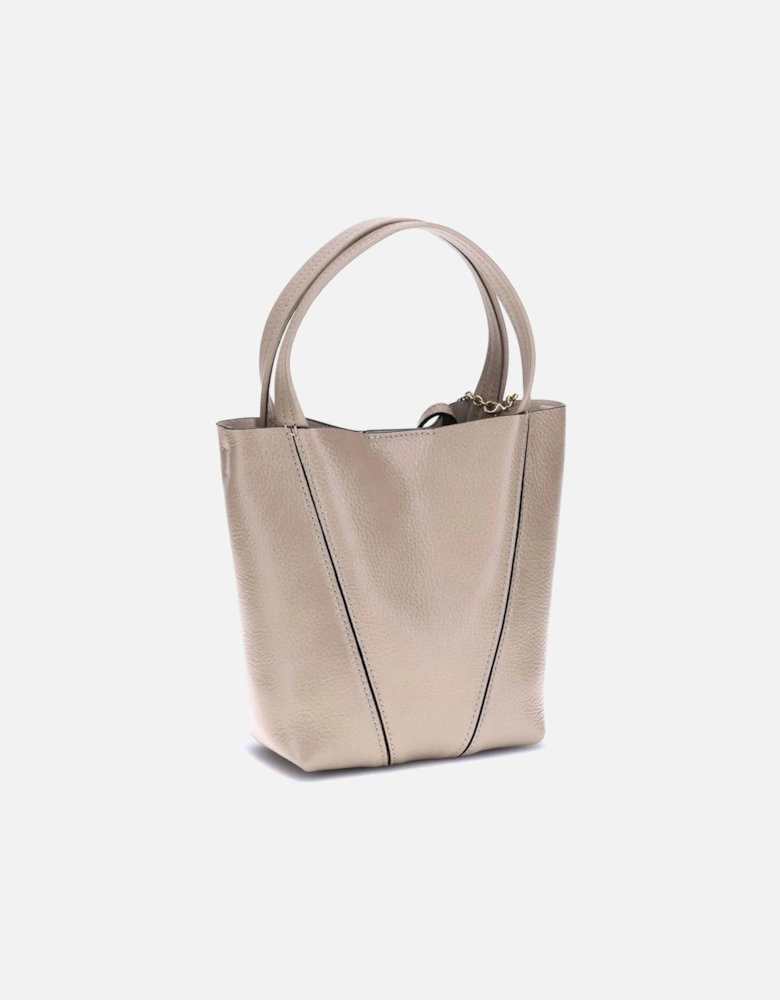 Spin Leather Shoulder Bag with Chain Detail Women - Beige