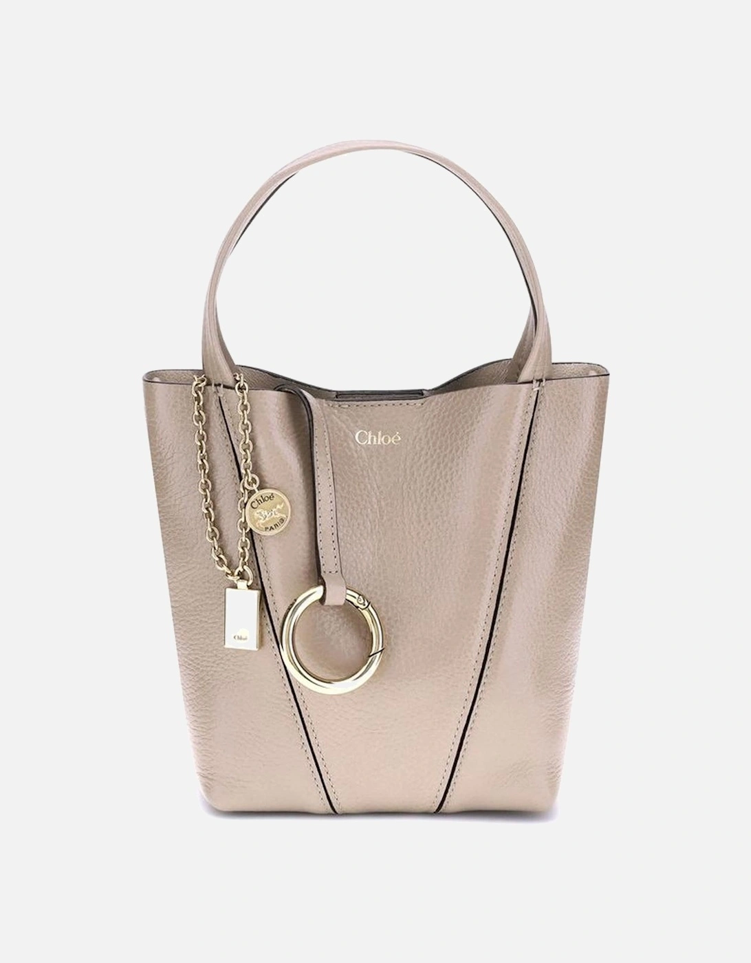 Spin Leather Shoulder Bag with Chain Detail Women - Beige, 5 of 4