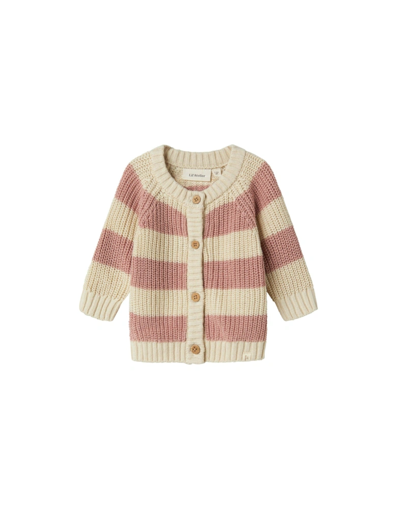 Baby Girls Chunky Knitted Striped Cardigan - Misty Rose